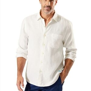 Tommy Bahama Mens Sea Glass Breezer Linen Button Up Shirt  White Beach Travel XL